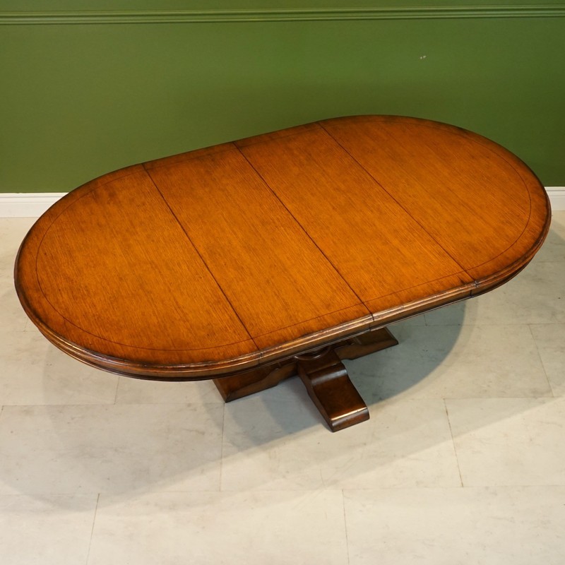 Beautiful 7' transitional Oak oval round pedestal dining Kitchen table gallery