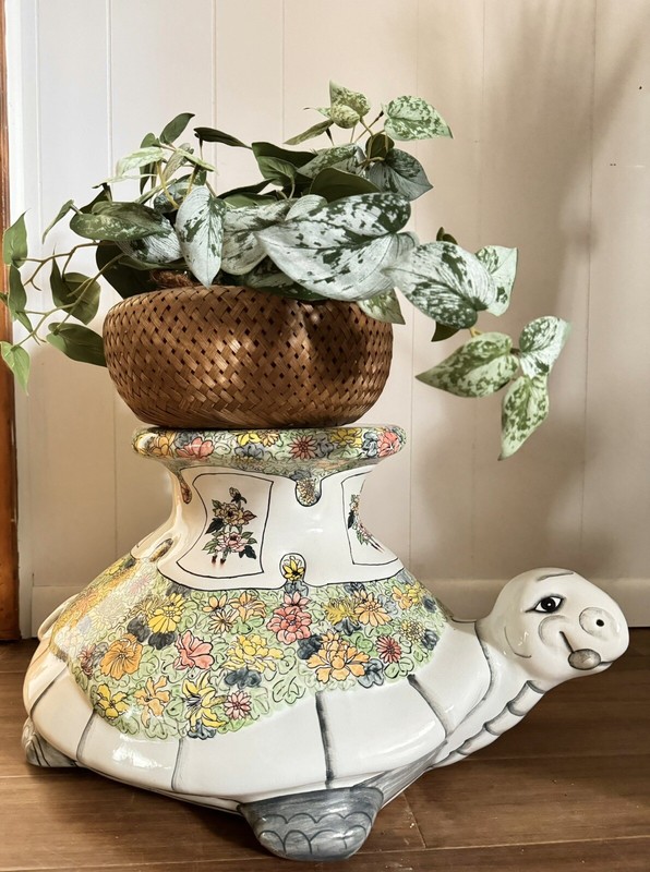 RARE! Set Of 2 MCM Hollywood Regency, Hand Painted Turtle Garden Tables gallery