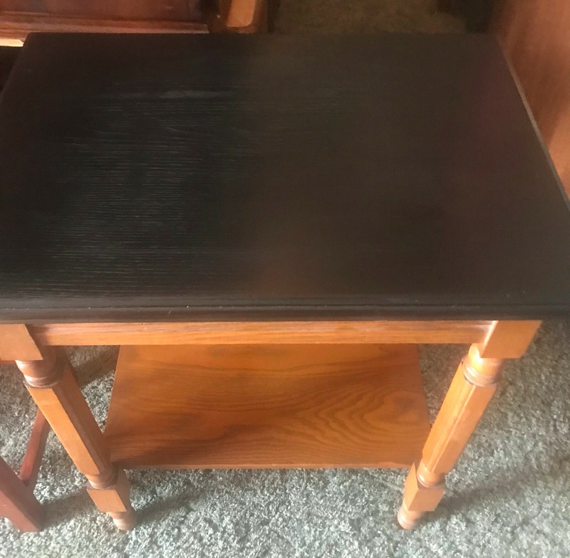 Solid Oak Entry Table with Black Lacquer Distressed Top / Side Table (ENT20)