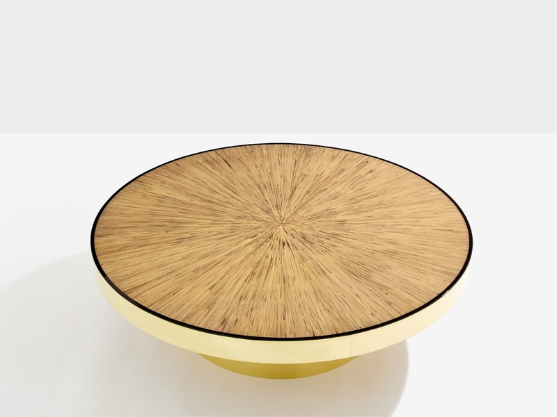 Bamboo marquetry and brass coffee table 1980 gallery