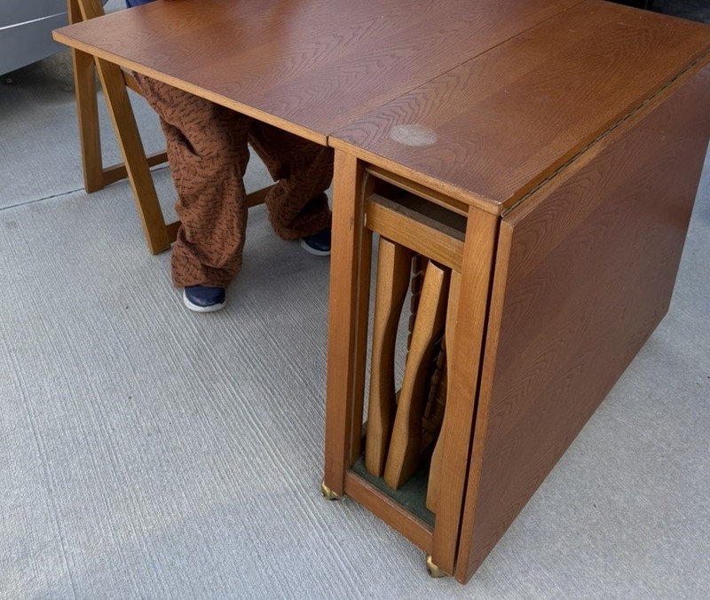 VTG Mid Century DANISH Modern Oak Drop Leaf Tambour STUDIO Table And 4 Chairs gallery