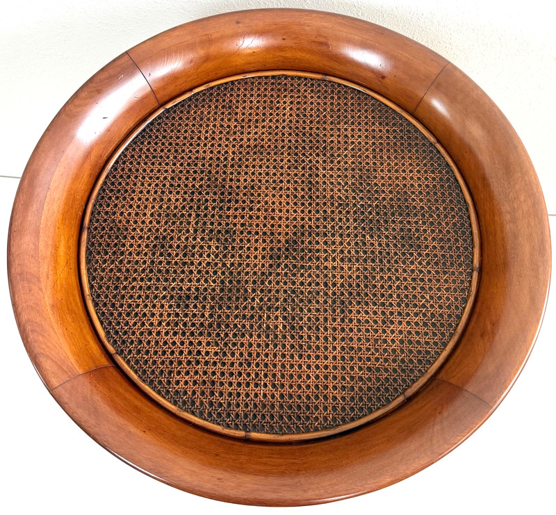 Palecek Wood and Rattan Woven Cane Leather Band Accent / Side Table gallery