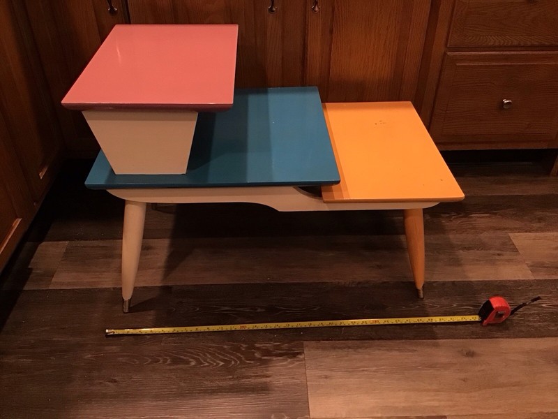 Mid Century Modern MCM End Table Step Table 3 Tier Oak Wood Tapered Legs PAINTED gallery