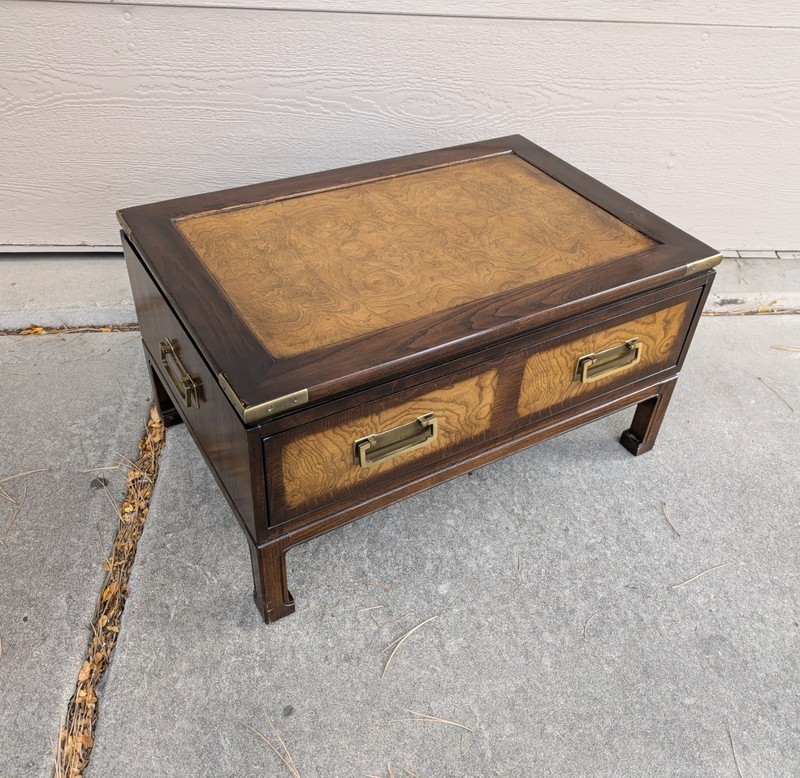 Vintage Knob Creek Ethan Allen Asian Campaign Chinoiserie Burl Wood Table gallery