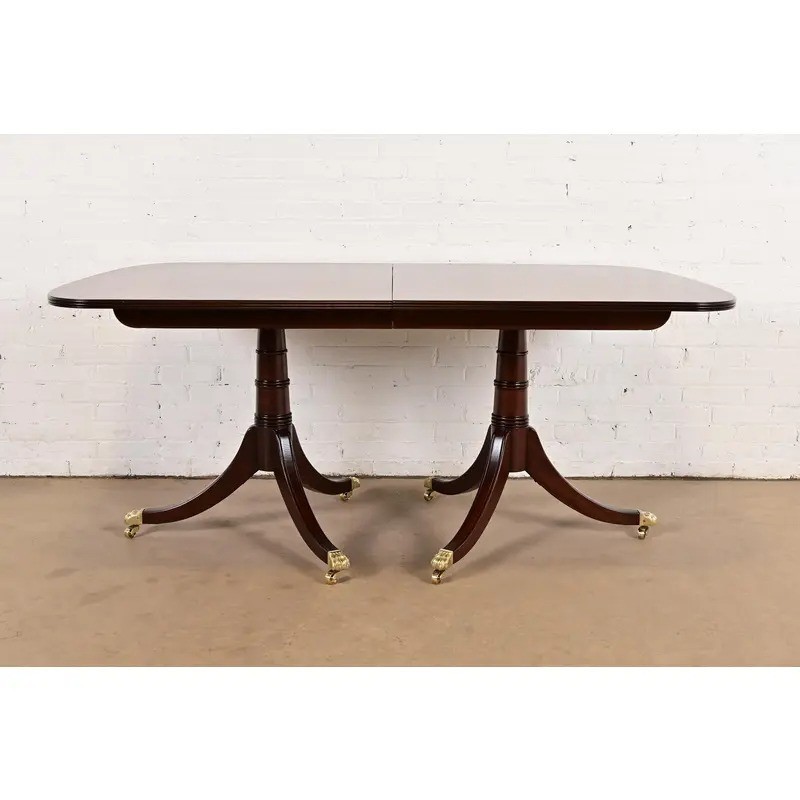 Stickley Georgian Banded Mahogany Double Pedestal Dining Table, Newly Refinished gallery
