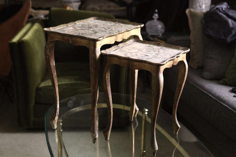 Set Of 2 Italian Florentine Gold Gilt WOOD, Nesting Tables Ornate Design Italy gallery