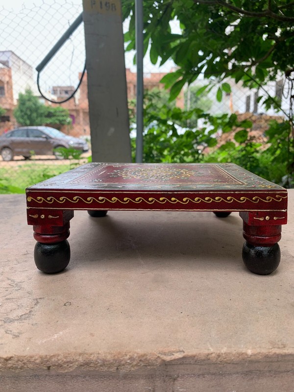 Vintage Antique Wooden Chowki Handmade Painted Home Decorative Bajot Gift Stool gallery