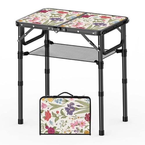 Folding Camping Table Adjustable Height Picnic Desk with Carry Handle Mesh Shelf gallery