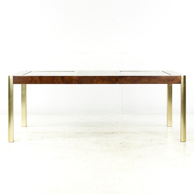Century Mid Century Burlwood Brass and Glass Dining Table gallery