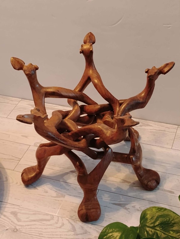 Wooden Indian Carved Table with Inlay Design & Sculptured Legs gallery
