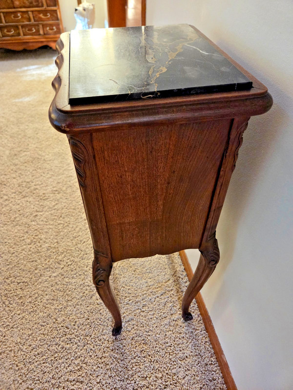 Vintage Marble Top Small 2 Drawer Ornate Carved Table French / Italian Stand gallery