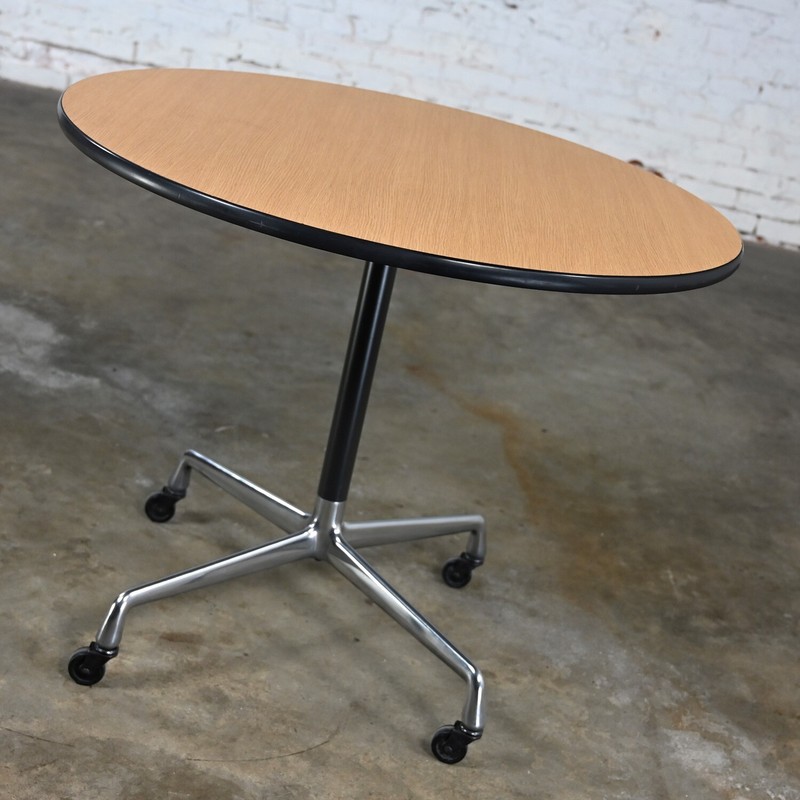 Eames Herman Miller Round Tables Universal Base Wood Grain Laminate Top gallery
