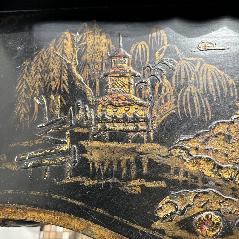 Chinoiserie Hand Painted Table W/Guilt & Ebonized Finish & A Robert Holman Print gallery