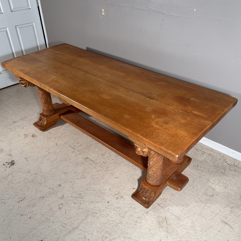 Antique French Gothic Revival Solid Oak Farm Dining Table gallery