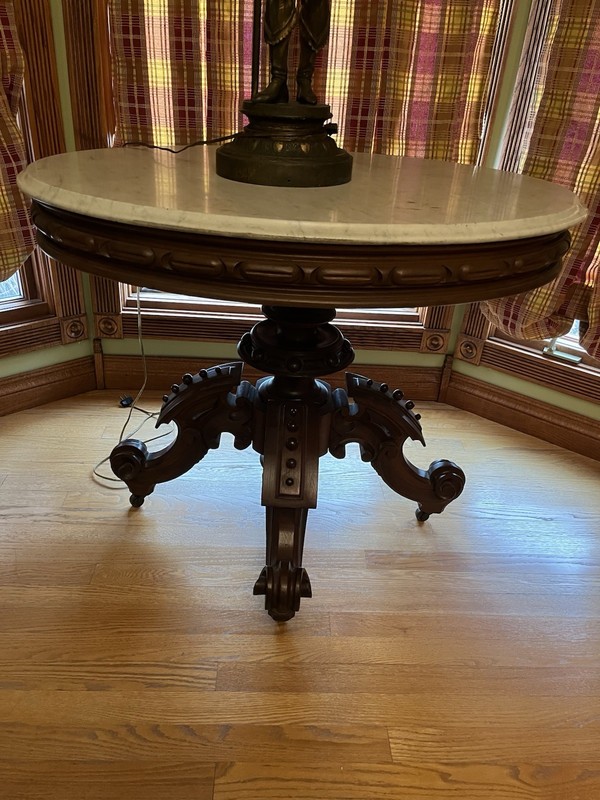 Victorian Walnut Oval Marble Top Table