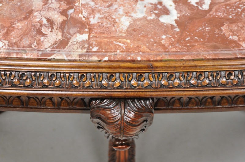 Antique Grosfeld House French Regency Plume Carved Mahogany Marble Coffee Table gallery