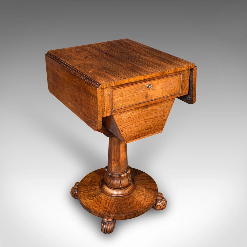 Antique Ladies Work Table, English, Drop-Leaf, Sewing, Games, William IV, C.1835 gallery
