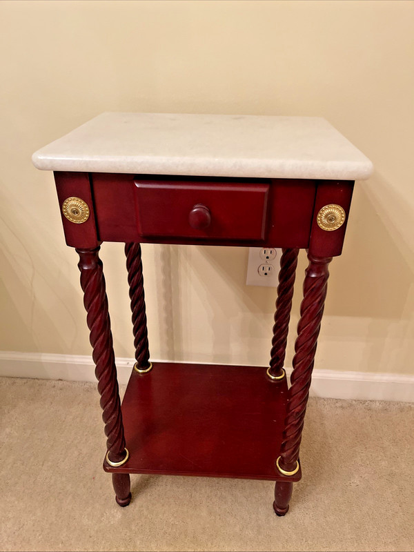 Marble Top Plant Stand Accent Table Barley Twist Rope Legs Wood Drawer Mahogany gallery