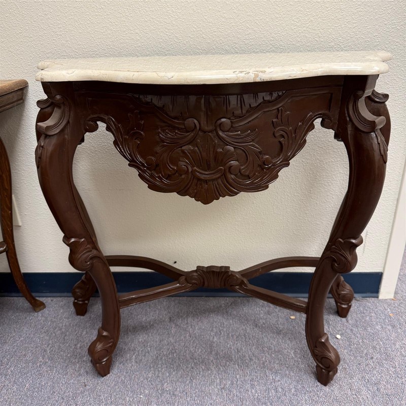 Vintage Two Piece Marble Top Accent Table Wooden Legs – Local Pickup Only
