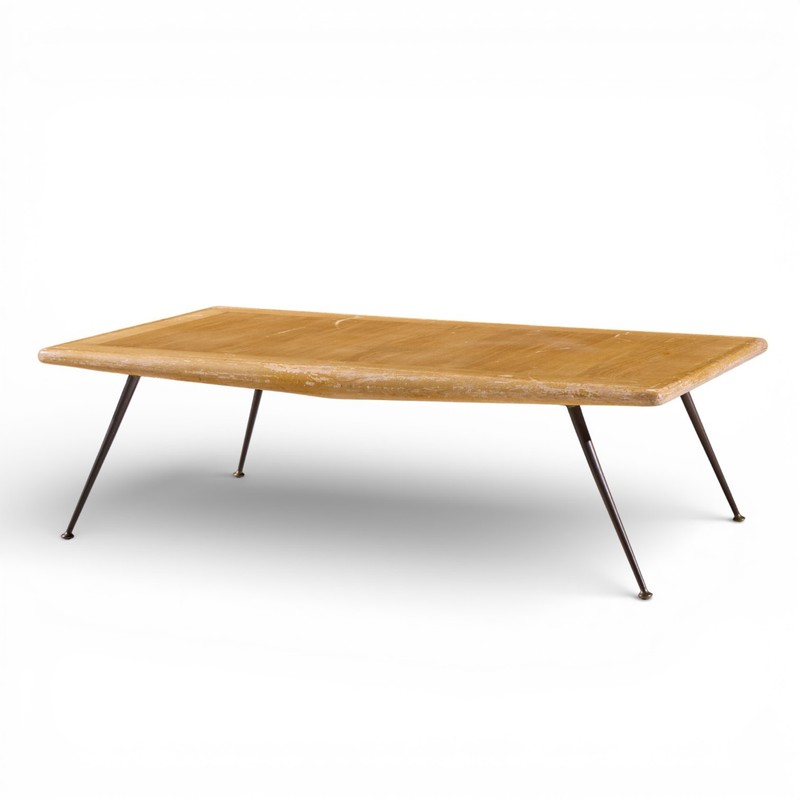T.H. Robsjohn Gibbings for Widdicomb Brass Leg Mahogany Coffee Table Bench gallery