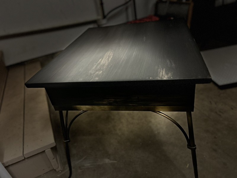 Refurbished Antique Side Table With Drawer And Cast Iron Legs gallery