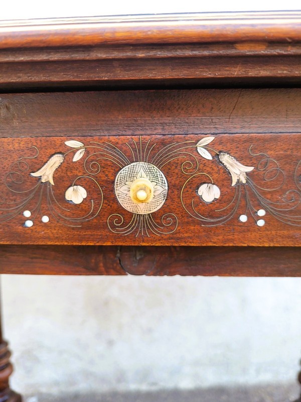 Small Oak And Walnut Table With Inlays, France 19th Century gallery