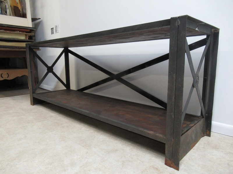 Industrial Steel Reclaimed Wood Console Shelf Sideboard TV Stand gallery