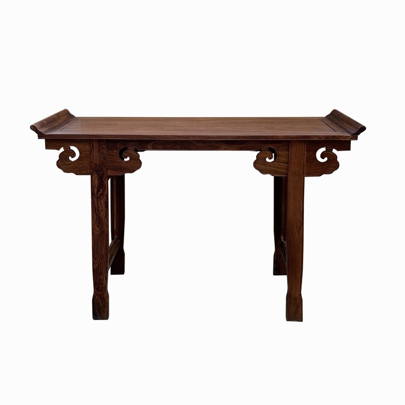 Chinese Brown Natural Wood Point Edge RuYi Apron Altar Console Table cs7730 gallery