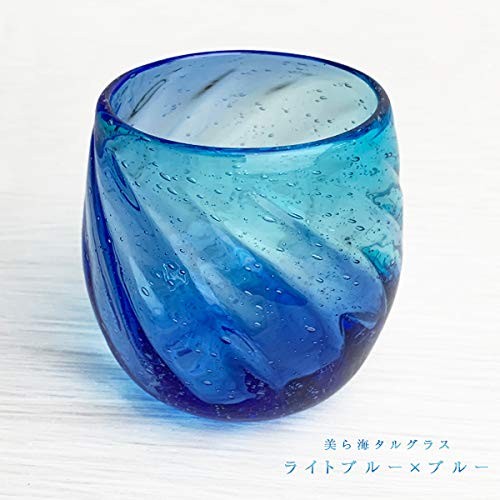Ryukyu Glass Rocks Glass Okinawa Souvenir Churaumi Barrel Glass Light Blue Blue gallery