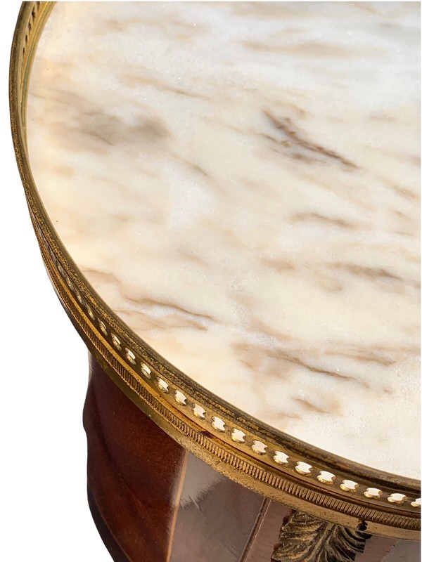 Antique French Louis XV Style Table ~ Kidney Shaped ~ Mahogany, Marble & Bronze gallery