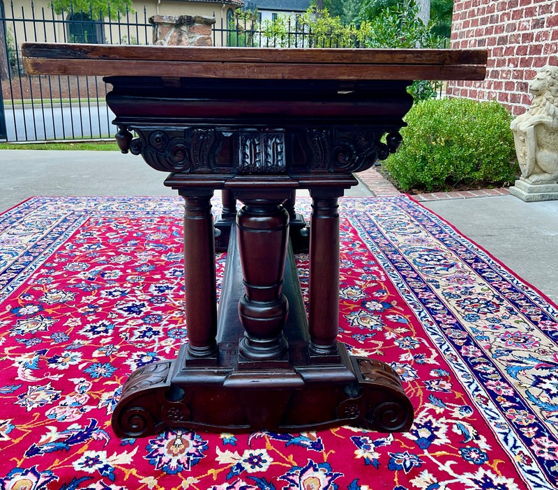Antique French Dining Table Draw Leaf Altar Table Carved Oak SUPERB Mid-19th C gallery