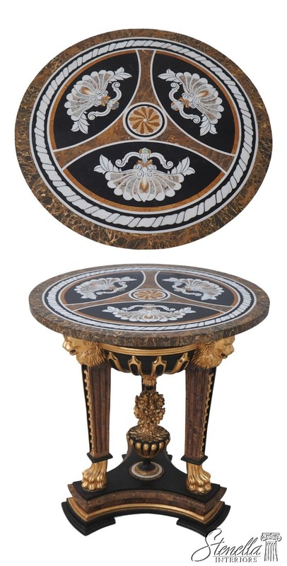 L72500: Italian Vintage Pietra Dura Marble Round Table