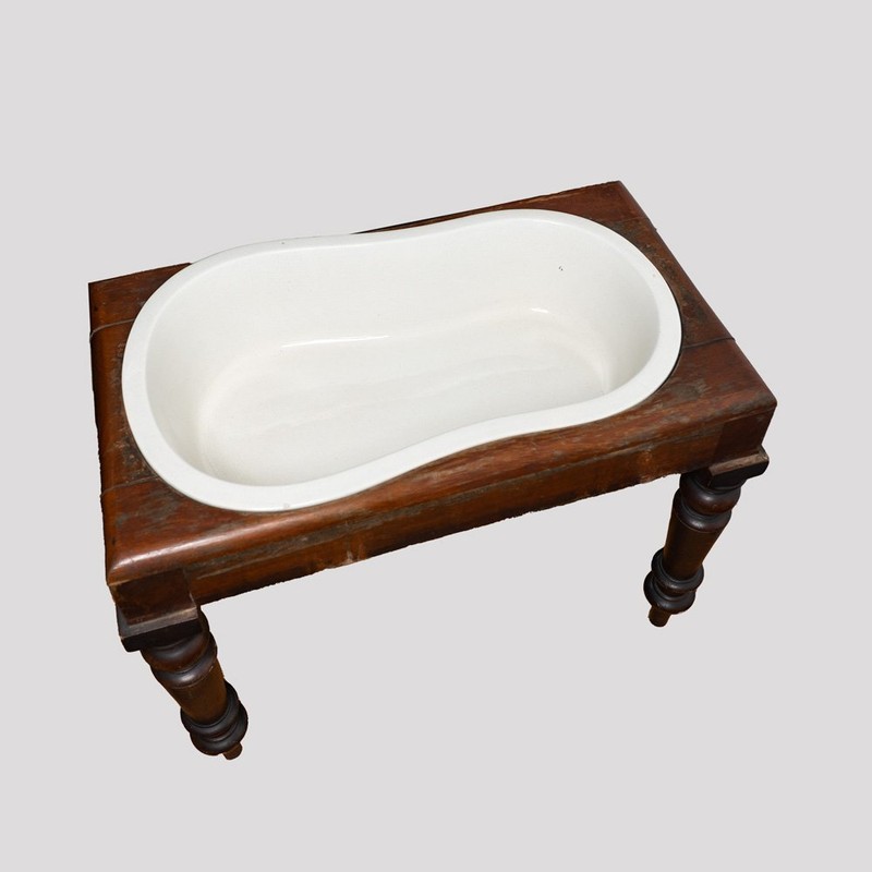 Victorian Mahogany Side Table with Ceramic Stamped Porcelain Baby or Foot Bath W gallery