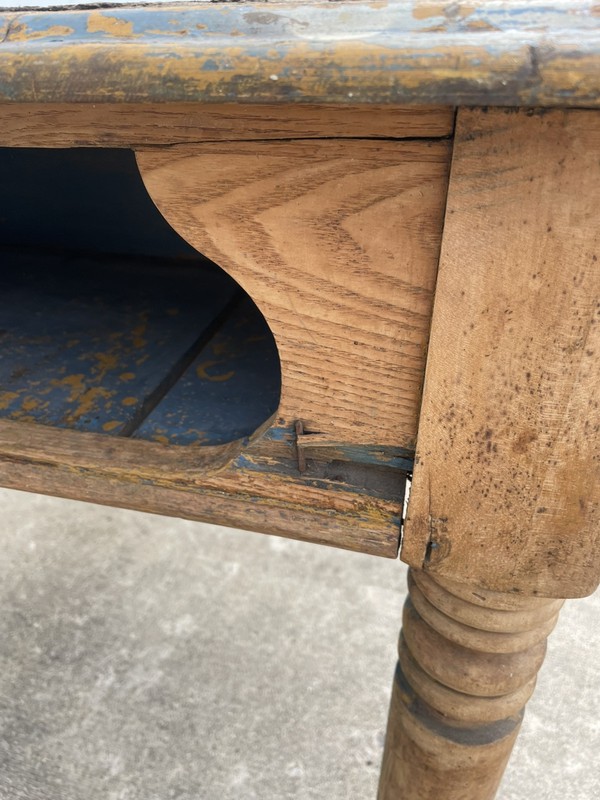 Old Antique Primitive Game Table Oak 42L 27W 29H Old Blue Paint Solid gallery