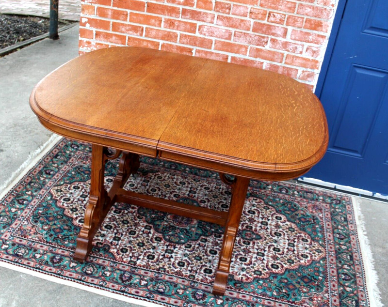 French Antique Oak Art Nouveau Kitchen Table Circa 1895 gallery