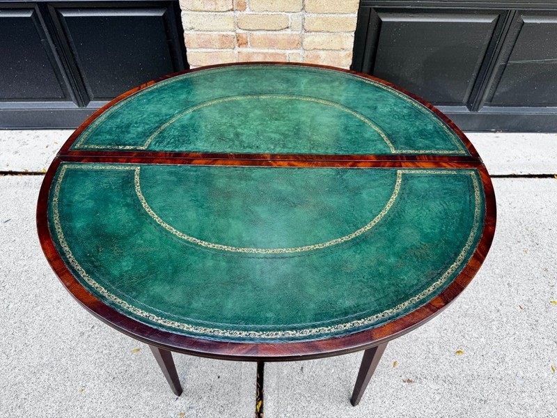 Antique Emerald Green Leather Top Flame Mahogany Table gallery