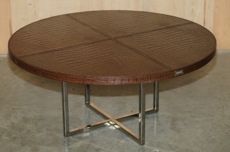 STUNNING FENDI CROCODILE / ALLIGATOR BROWN LEATHER PATINA COFFEE COCKTAIL TABLE gallery