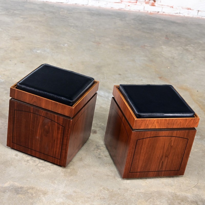 Pr Lane Rolling Cube Storage Ottoman End Tables Game Board Black Vinyl Flip Top gallery