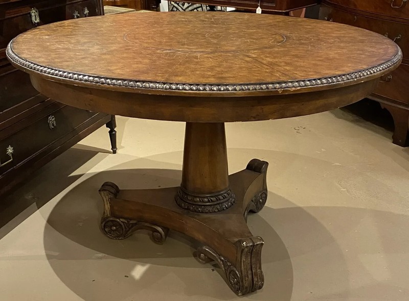 Walnut Round Leather Top Center Table in the Classical Form gallery
