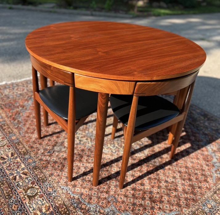 Vtg Danish Teak Hans Olsen Frem Rojle Roundette Dining Set Table + 4 Chairs 42”