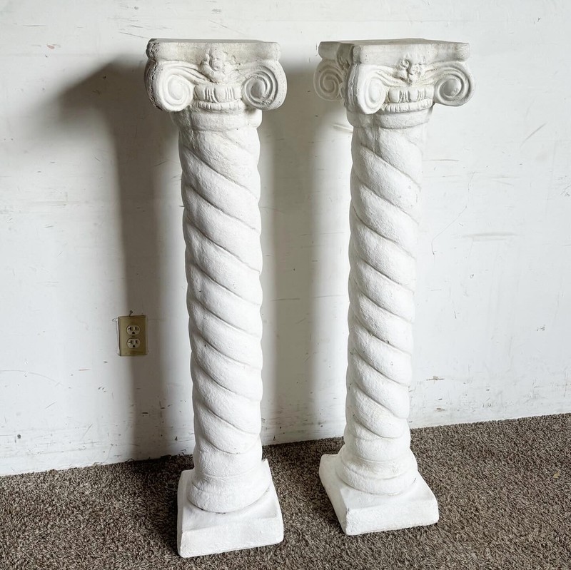 Regency White Plaster Columns Pedestals – a Pair