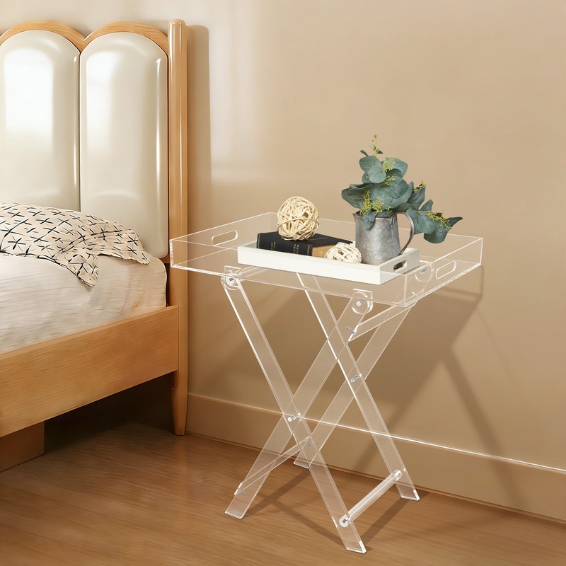 Furniture Acrylic Folding Tray Table, Side End Table, Clear Modern Tray Table