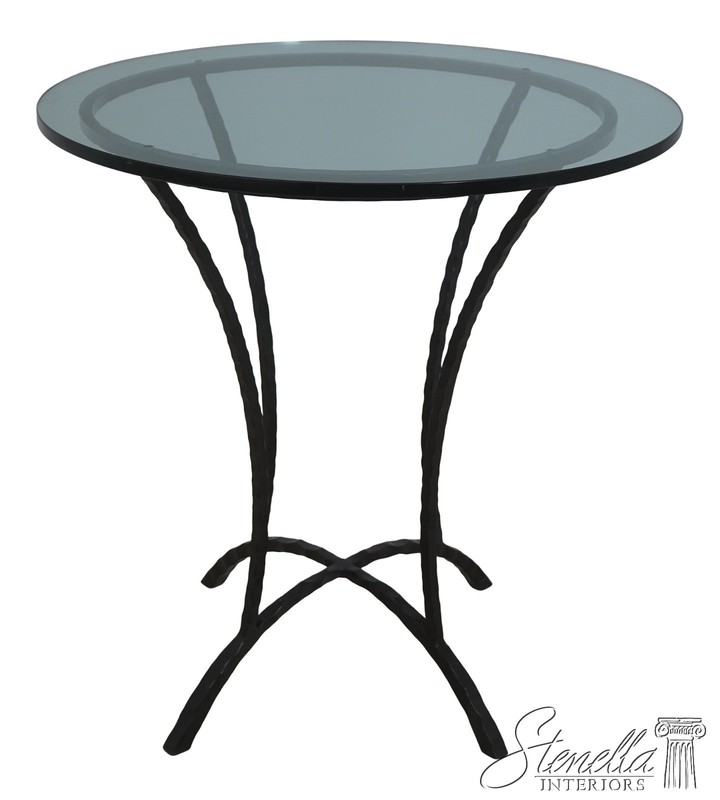 72362: STICKLEY Round Glass Top Wrought Iron Base Bistro Tall Table
