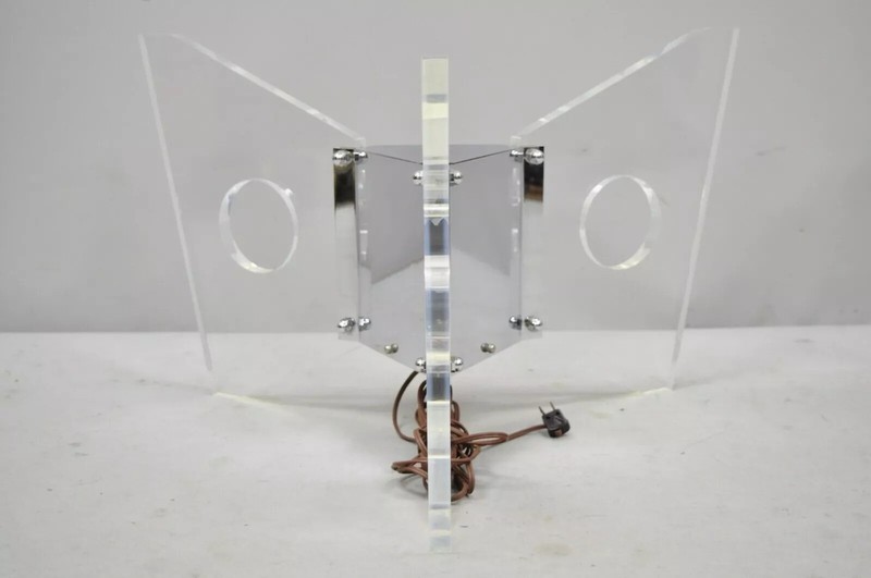 Illuminated Mid Century Modern Lucite & Chrome Butterfly Coffee Table Base gallery