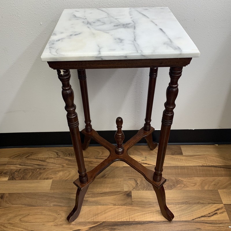VTG 1970s American French Country Mahogany Wood 28″ Pedestal Side Marble Table