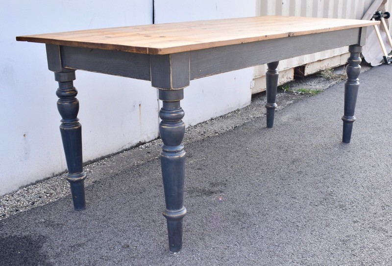Pine Painted Base Turned Leg Farmhouse Table, Reproduction gallery