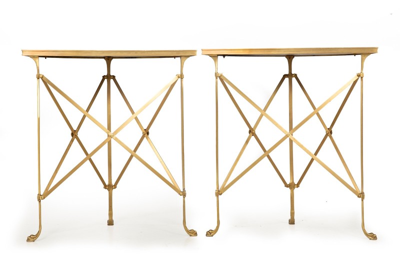 Pair of Bronze and Black Granite Demilune Console Tables, Manner of Jansen gallery