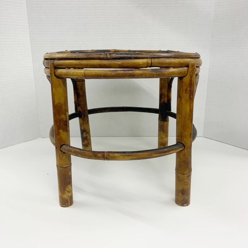 Vintage Tortoise Bamboo Stand Stool Plant Pot Oval 10” x 12” x 11” Mid Century gallery