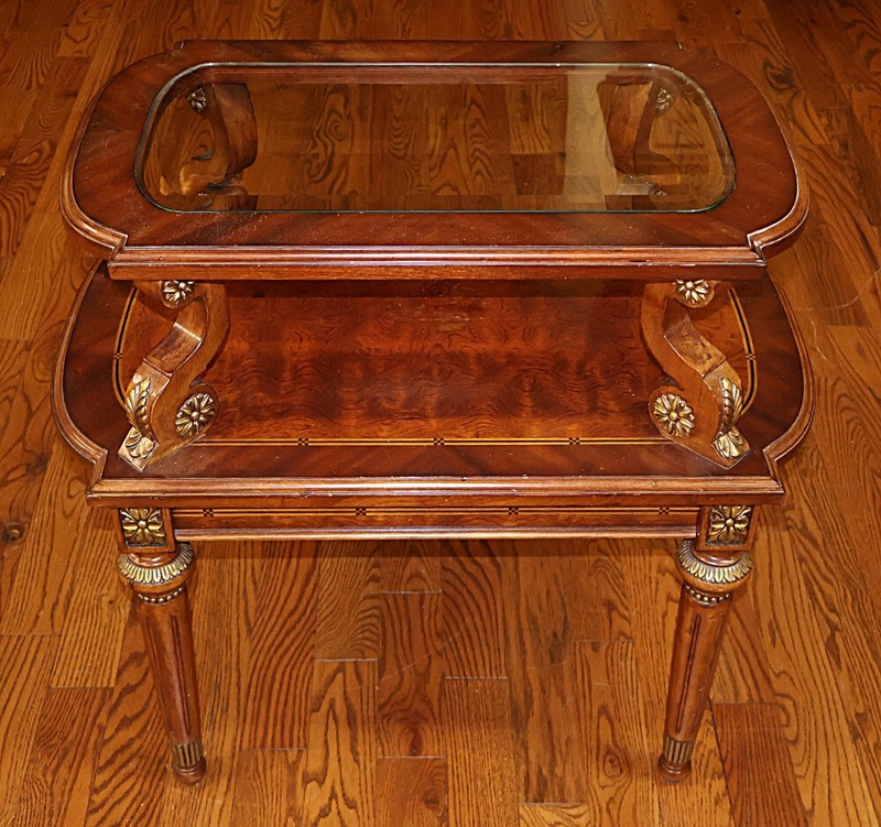 Used Astoria Grand Louis XVI Style Glass Top End Table