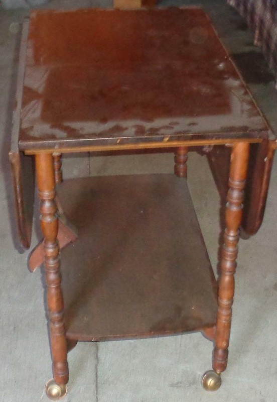 Vintage Drop Leaf Dual Level Table – With Casters – NEEDS TLC HANDY USEFUL TABLE gallery